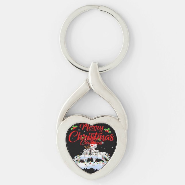 Dalmatian Dog Christmas Lights Santa Hat Xmas Dog  Keychain (Front)