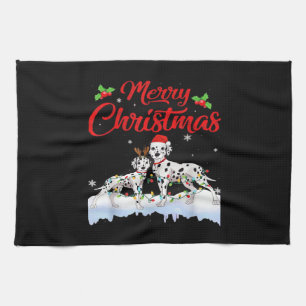 Dalmatian Dog Christmas Lights Santa Hat Xmas Dog Kitchen Towel