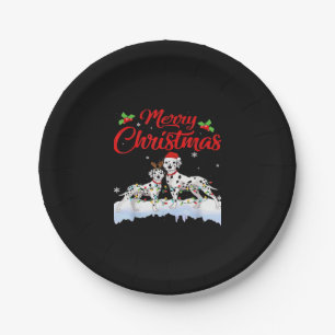 Dalmatian Dog Christmas Lights Santa Hat Xmas Dog Paper Plate