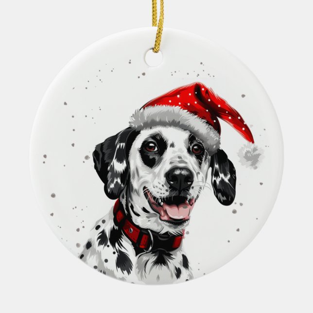 Dalmatian Dog Christmas Personalized Ceramic Ornament (Front)