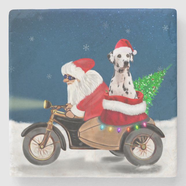 Dalmatian Dog Christmas Santa Claus Stone Coaster (Front)