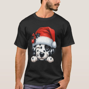 Dalmatian Dog Christmas Santa Hat Dog Mom Dad T-Shirt