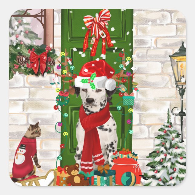Dalmatian Dog Christmas  Square Sticker (Front)