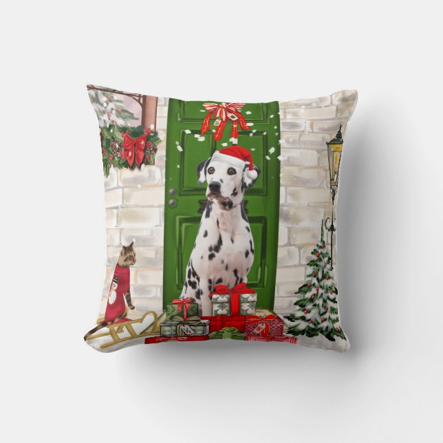 Dalmatian Dog Christmas  Throw Pillow (Front)