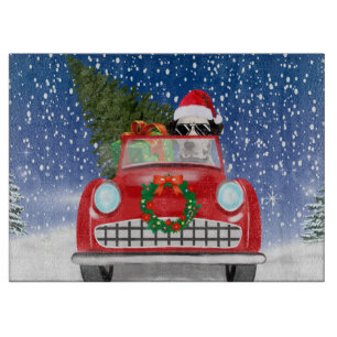 Dalmatian Dog Driving Car In Snow Christmas   Cutting Board
