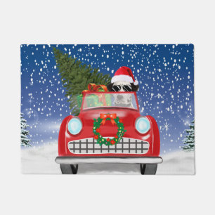 Dalmatian Dog Driving Car In Snow Christmas  Doormat