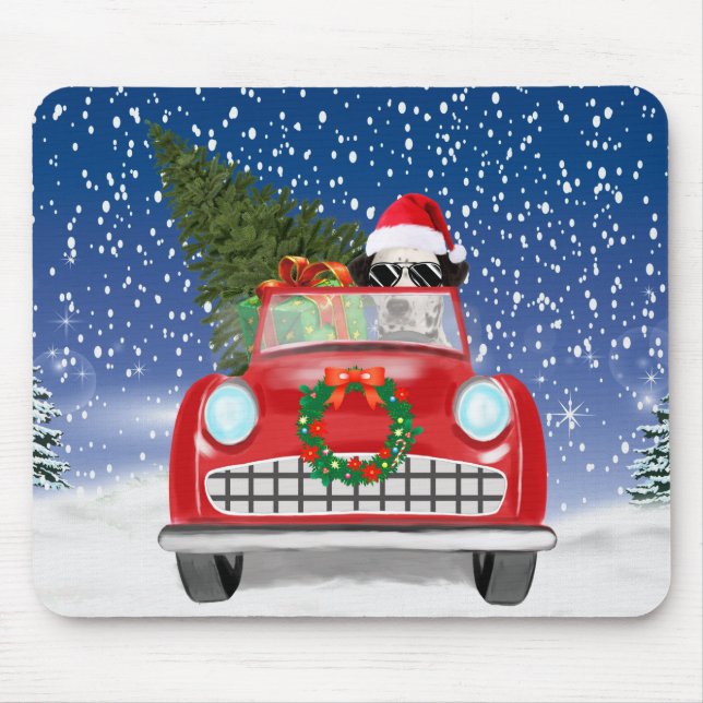 Dalmatian Dog Driving Car In Snow Christmas Mouse Pad (Front)