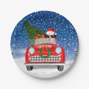 Dalmatian Dog Driving Car In Snow Christmas  Paper Plate