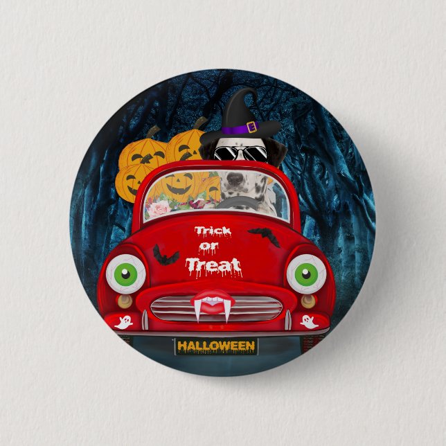 Dalmatian Dog Driving Car Scary Halloween  2 Inch Round Button (Front)