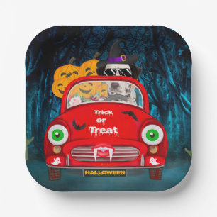 Dalmatian Dog Driving Car Scary Halloween Paper Plate