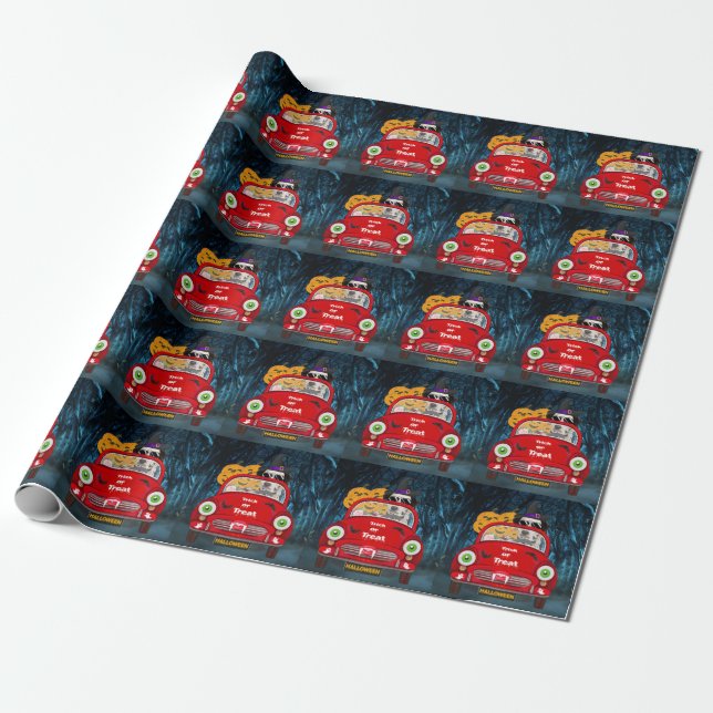 Dalmatian Dog Driving Car Scary Halloween  Wrapping Paper (Unrolled)