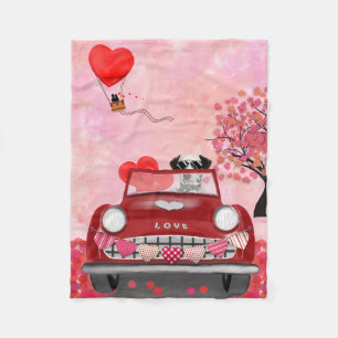 Dalmatian Dog Driving Car with Hearts Valentine's  Fleece Blanket