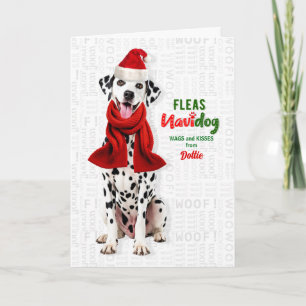 Dalmatian Dog Funny Fleas Navidog with Name Holiday Card