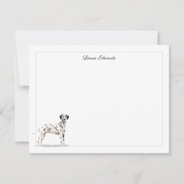 Dalmatian Dog Grey Border Personalized Card (Front)