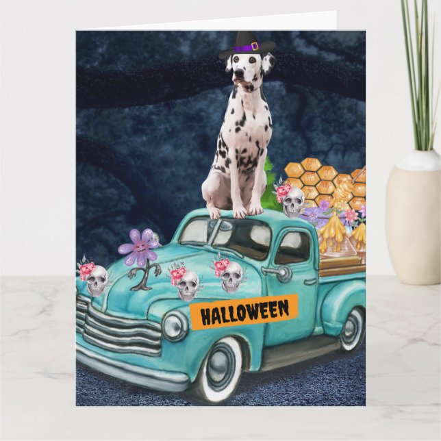 Dalmatian Dog Halloween Truck Scary Night Card (Front)