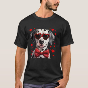 Dalmatian Dog Hearts Sunglasses Red Bow Tie Valent T-Shirt