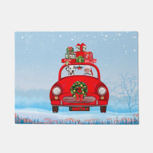 Dalmatian Dog In Car With Santa Claus Doormat