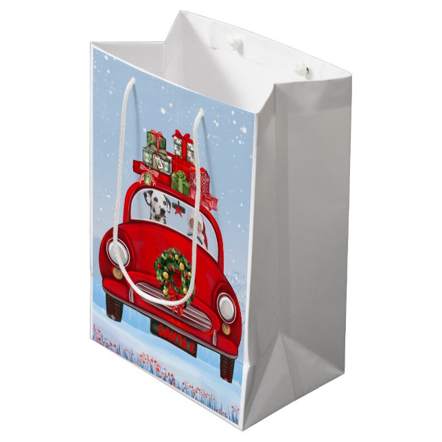 Dalmatian Dog In Car With Santa Claus Medium Gift Bag (Front Angled)