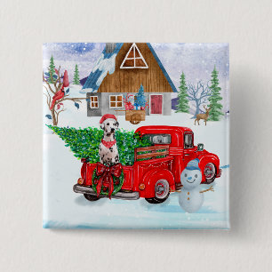 Dalmatian Dog In Christmas Delivery Truck Snow 2 Inch Square Button