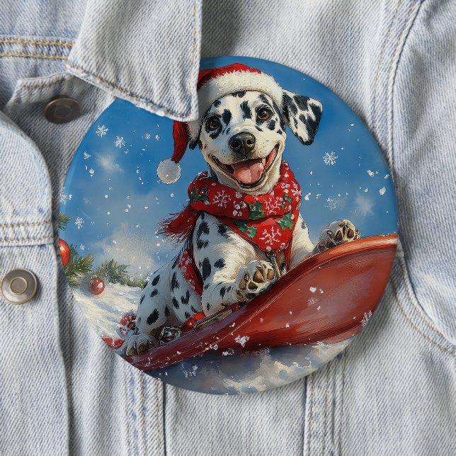 Dalmatian Dog in Sledge Let it Snow Christmas 6 Inch Round Button (In Situ)