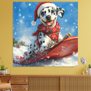 Dalmatian Dog in Sledge Let it Snow Christmas Canvas Print
