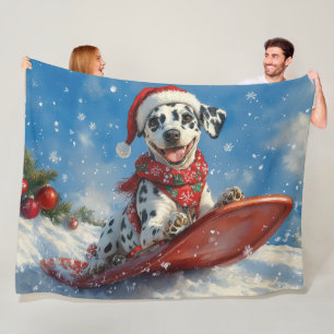 Dalmatian Dog in Sledge Let it Snow Christmas Fleece Blanket