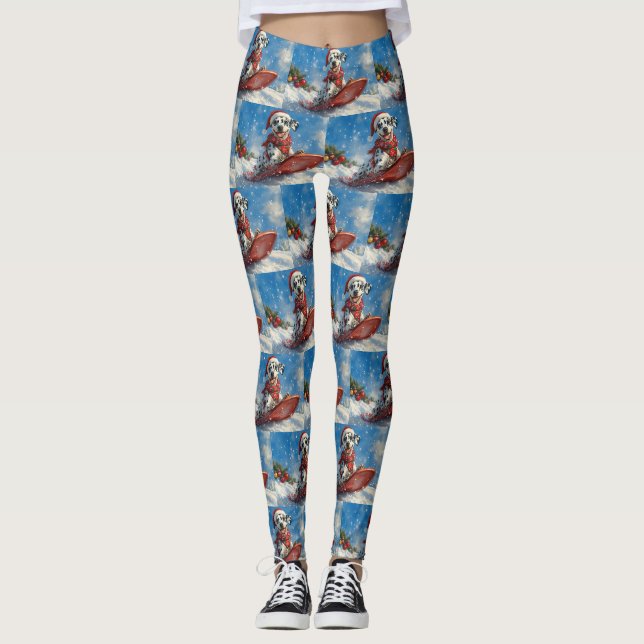 Dalmatian Dog in Sledge Let it Snow Christmas Leggings (Front)