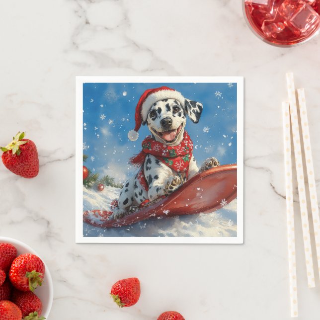 Dalmatian Dog in Sledge Let it Snow Christmas Napkin (Insitu)