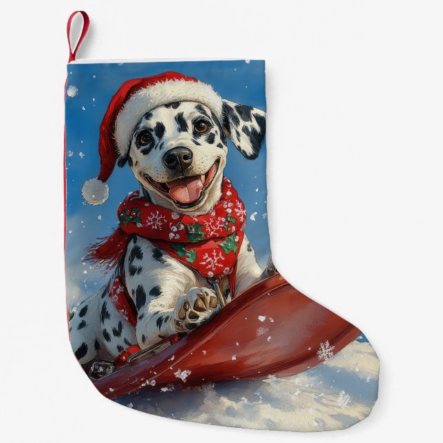 Dalmatian Dog in Sledge Let it Snow Christmas Small Christmas Stocking (Front)