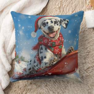 Dalmatian Dog in Sledge Let it Snow Christmas Throw Pillow