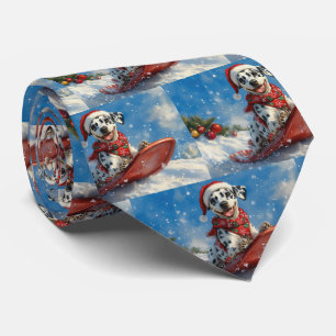 Dalmatian Dog in Sledge Let it Snow Christmas Tie