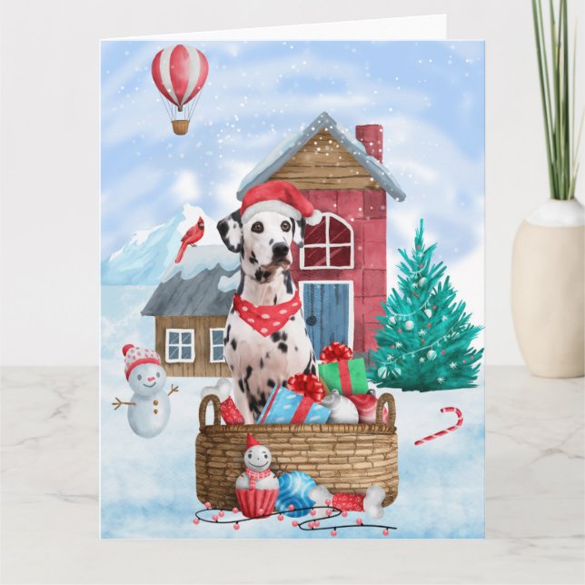 Dalmatian Dog In snow Christmas Dog House Card (Front)