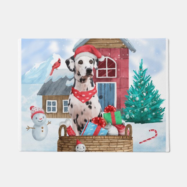 Dalmatian Dog In snow Christmas Dog House Doormat (Front)