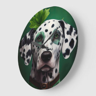 Dalmatian Dog in St. Patrick's Day Dress Large Clock