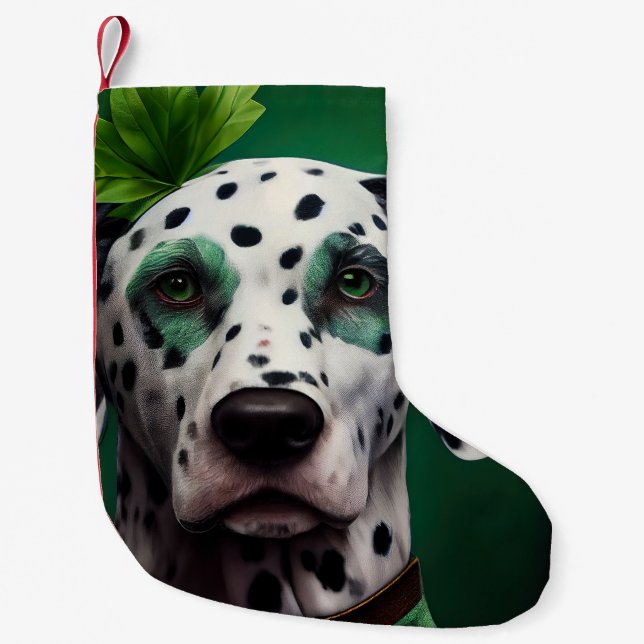Dalmatian Dog in St. Patrick's Day Dress Small Christmas Stocking (Front)