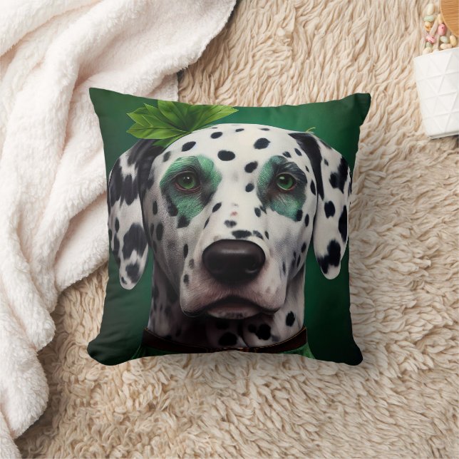 Dalmatian Dog in St. Patrick's Day Dress Throw Pillow (Blanket)