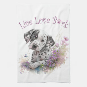 Dalmatian Dog Mom Floral Kitchen Towel