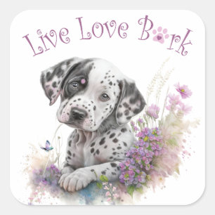 Dalmatian Dog Mom Floral Square Sticker