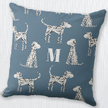 Dalmatian Dog Monogram Throw Pillow<br><div class="desc">Cute spotted Dalmatian dog pattern on a teal green background.  Original art by Nic Squirrell.  Change the monogram initial to personalize.</div>