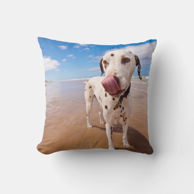 Dalmatian Dog On Beach Throw Pillow (Front)