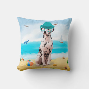 Dalmatian Dog on Beach  Throw Pillow