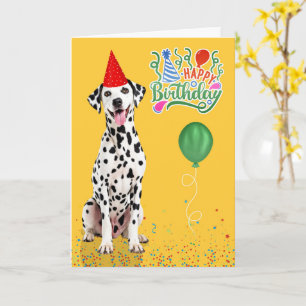 Dalmatian Dog Party Hat Yellow Birthday Card