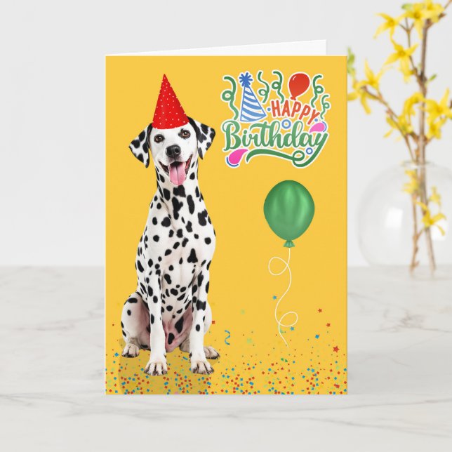 Dalmatian Dog Party Hat Yellow Birthday Card (Yellow Flower)