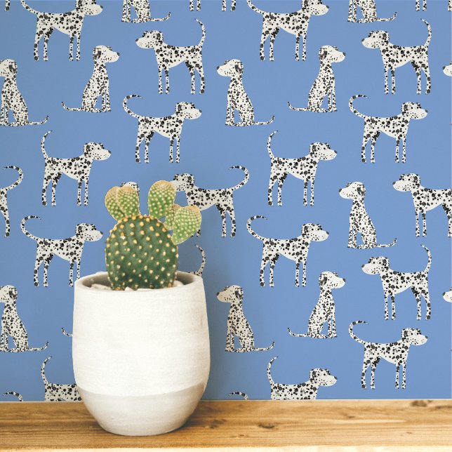 Dalmatian Dog Pattern Blue Wallpaper (Fun Dalmatian dog peel and stick art wallpaper for animal and pet lovers)