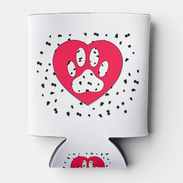 Dalmatian Dog Paw Print In Red Heart Can Cooler (Front)