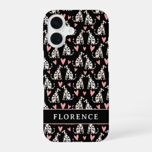 Dalmatian Dog Pink Hearts Pattern Name iPhone 16 Case