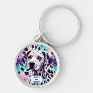 Dalmatian Dog Pink Purple Turquoise Birthday Keychain