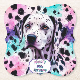 Dalmatian Dog Pink Purple Turquoise Birthday Paper Coaster