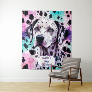 Dalmatian Dog Pink Purple Turquoise Birthday Tapestry