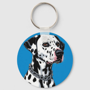 Dalmatian Dog Portrait Against Blue Background Keychain